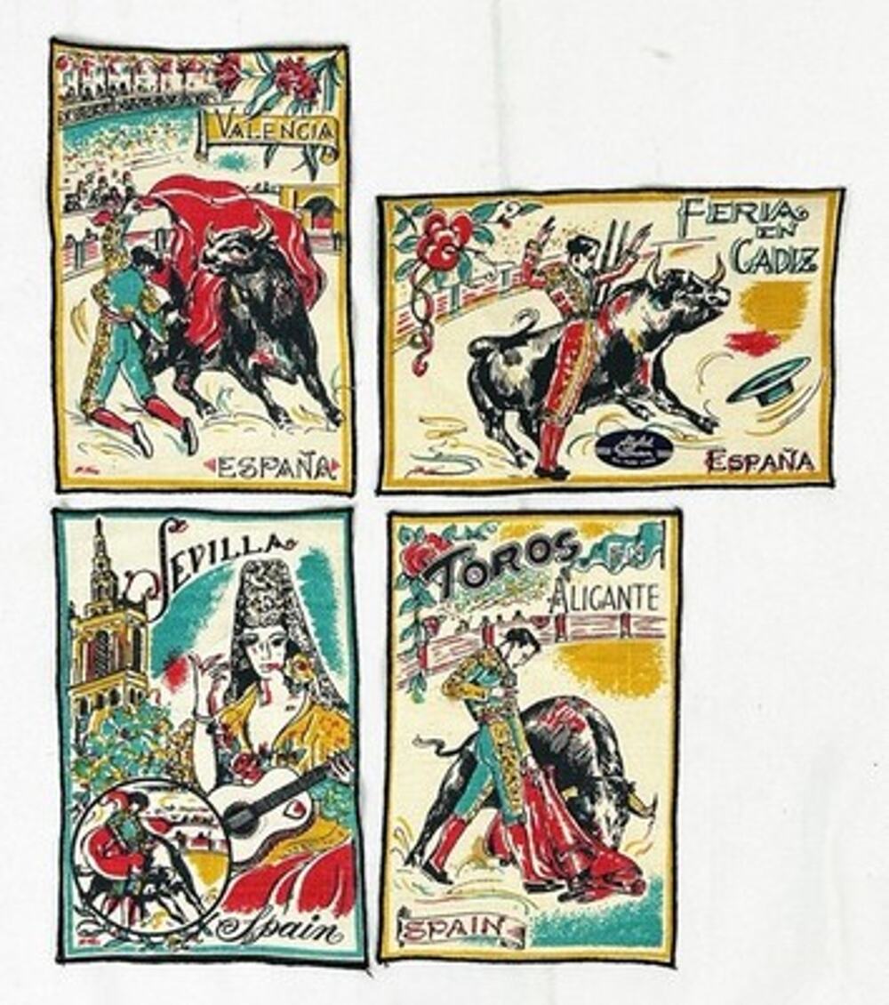 Vtg Styled by Dewan Linen Cocktail Napkins Set of 4 Spain Bullfighting Matador